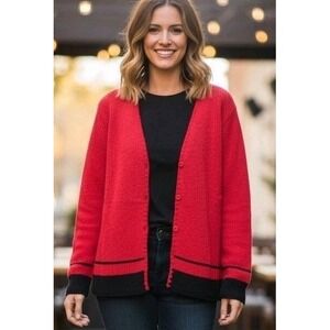 Willow Cardigan Sweater Womens Size L Red Knit Hook & Eye Closure Preppy USA NWT